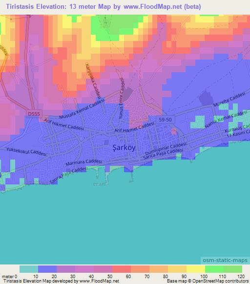 Tiristasis,Turkey Elevation Map