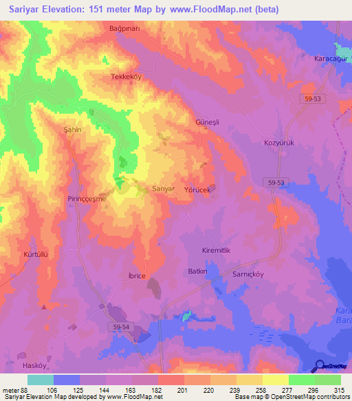 Sariyar,Turkey Elevation Map