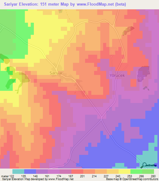 Sariyar,Turkey Elevation Map