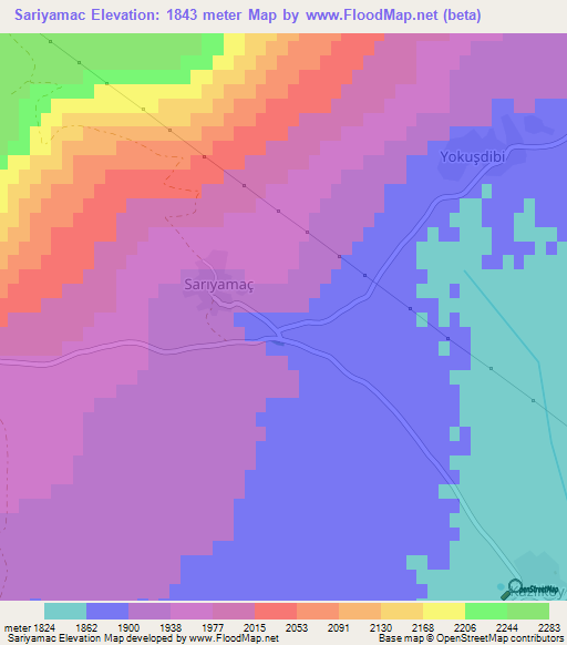 Sariyamac,Turkey Elevation Map