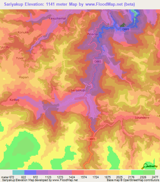 Sariyakup,Turkey Elevation Map