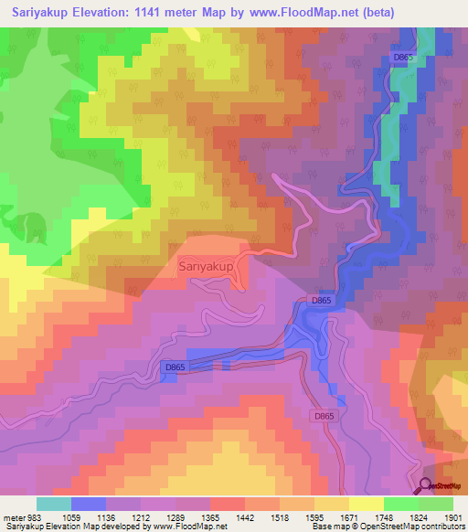 Sariyakup,Turkey Elevation Map