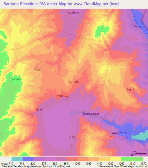 Saritarla,Turkey Elevation Map