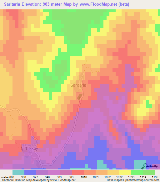 Saritarla,Turkey Elevation Map