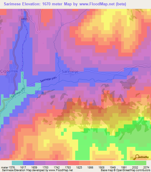 Sarimese,Turkey Elevation Map