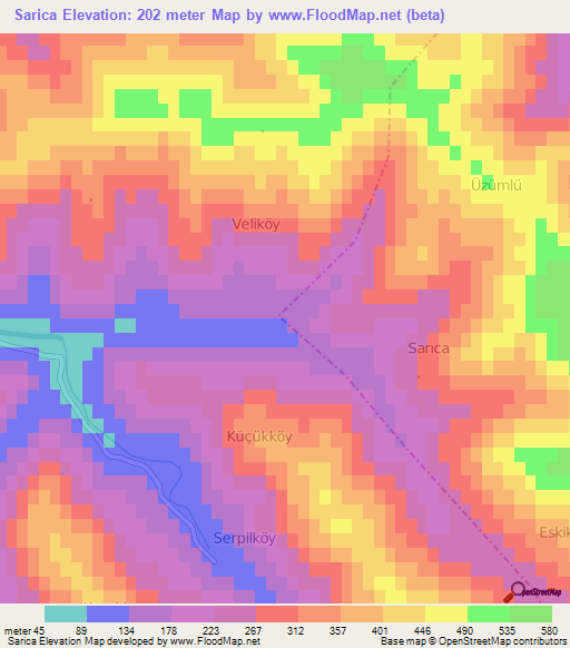 Sarica,Turkey Elevation Map