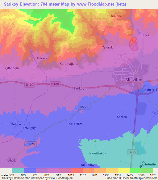 Sarikoy,Turkey Elevation Map