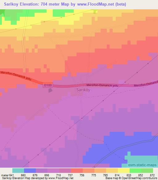 Sarikoy,Turkey Elevation Map