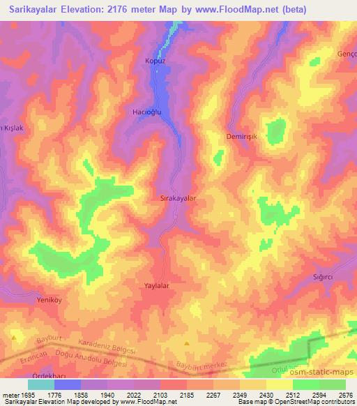 Sarikayalar,Turkey Elevation Map