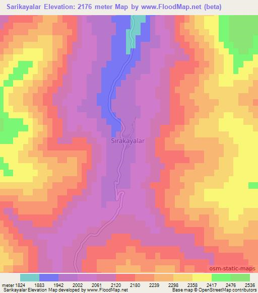 Sarikayalar,Turkey Elevation Map