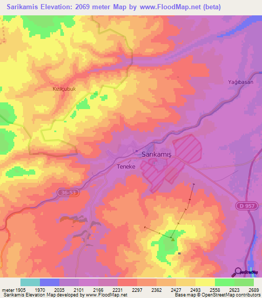 Sarikamis,Turkey Elevation Map