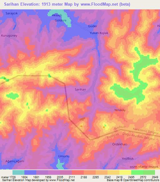 Sarihan,Turkey Elevation Map