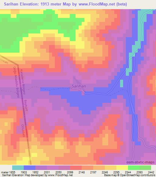 Sarihan,Turkey Elevation Map