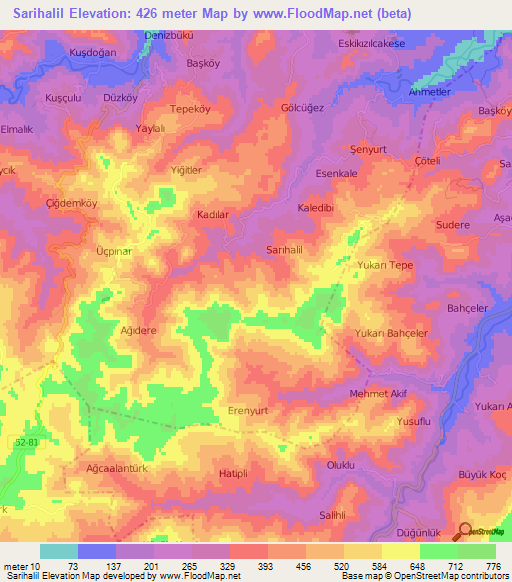 Sarihalil,Turkey Elevation Map