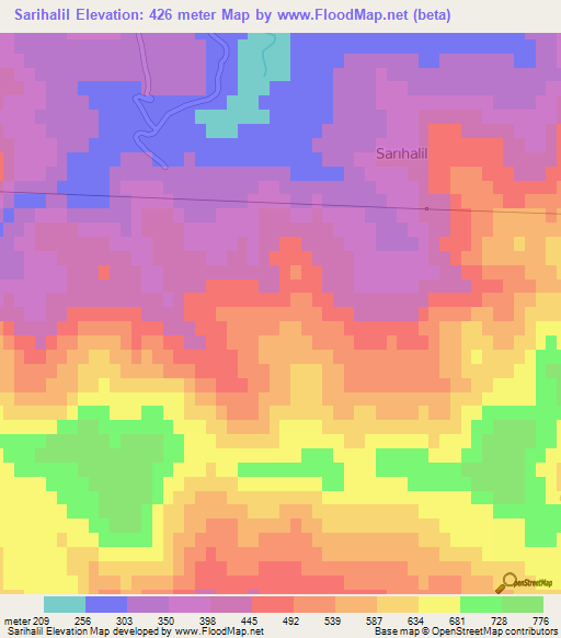 Sarihalil,Turkey Elevation Map