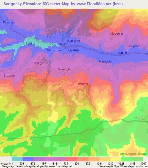 Sariguney,Turkey Elevation Map