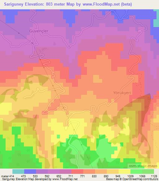 Sariguney,Turkey Elevation Map