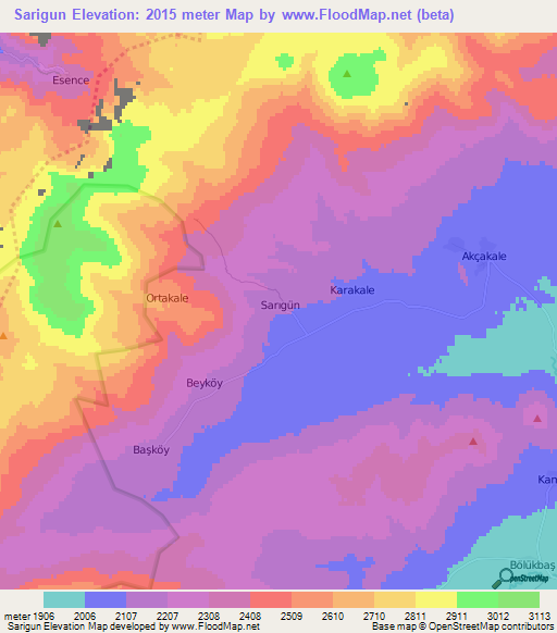 Sarigun,Turkey Elevation Map