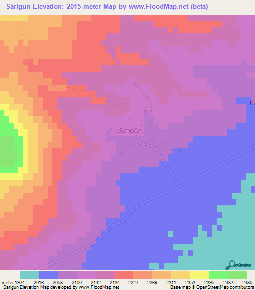 Sarigun,Turkey Elevation Map