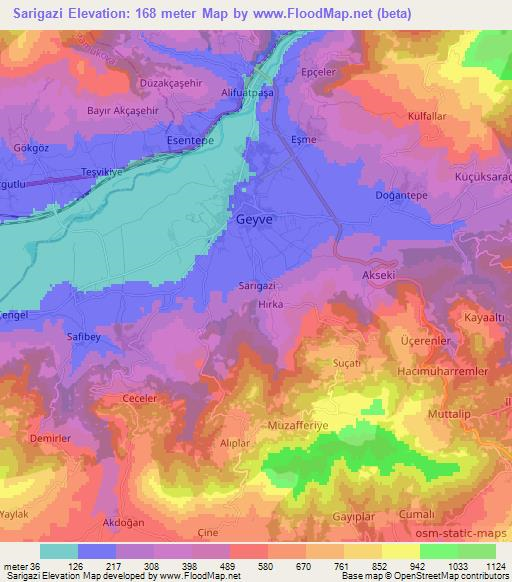 Sarigazi,Turkey Elevation Map