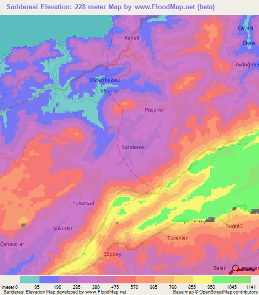 Sarideresi,Turkey Elevation Map