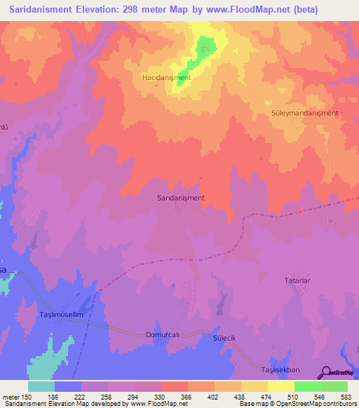 Saridanisment,Turkey Elevation Map