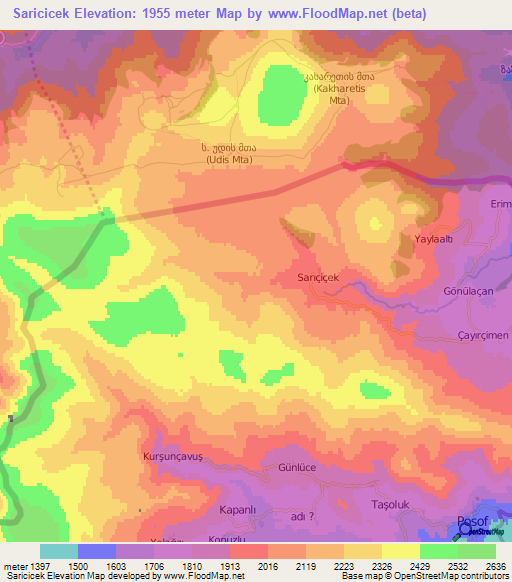 Saricicek,Turkey Elevation Map