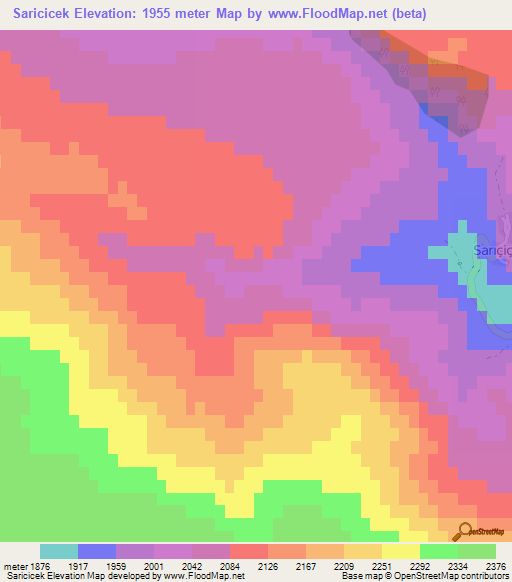 Saricicek,Turkey Elevation Map