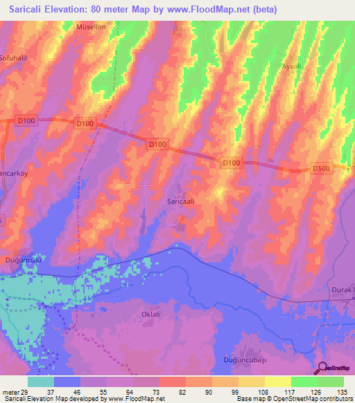 Saricali,Turkey Elevation Map