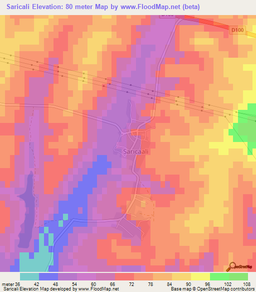 Saricali,Turkey Elevation Map