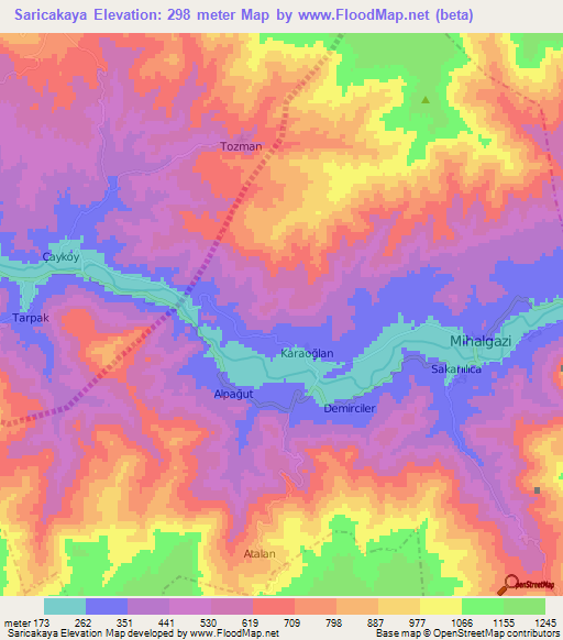 Saricakaya,Turkey Elevation Map