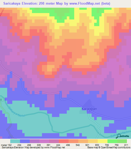 Saricakaya,Turkey Elevation Map