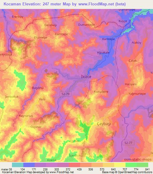 Kocaman,Turkey Elevation Map