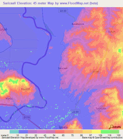 Saricaali,Turkey Elevation Map