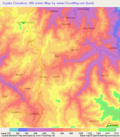 Icyaka,Turkey Elevation Map