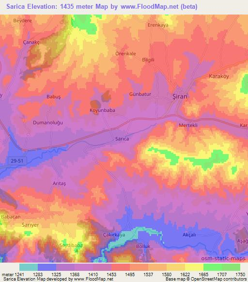 Sarica,Turkey Elevation Map