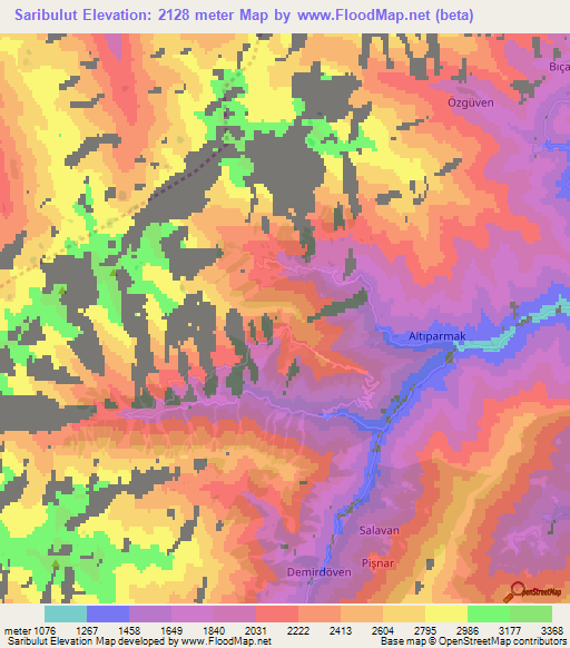 Saribulut,Turkey Elevation Map