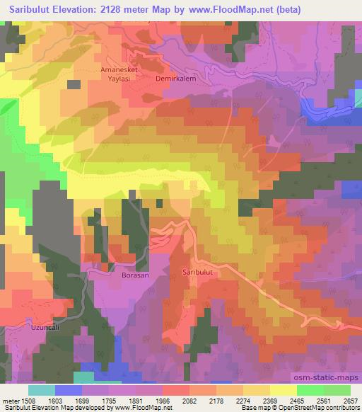 Saribulut,Turkey Elevation Map