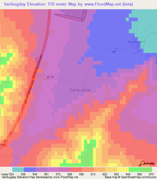 Saribugday,Turkey Elevation Map