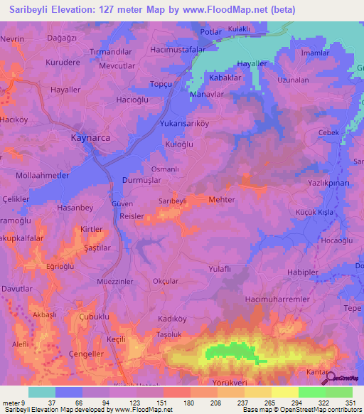 Saribeyli,Turkey Elevation Map