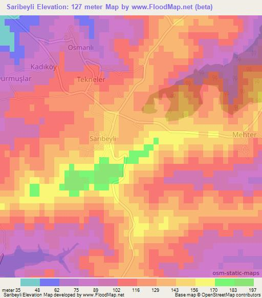 Saribeyli,Turkey Elevation Map