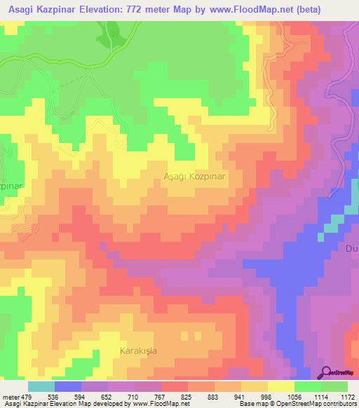 Asagi Kazpinar,Turkey Elevation Map