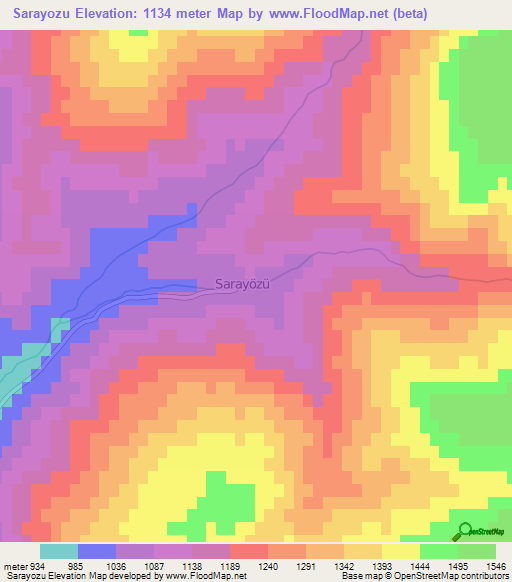 Sarayozu,Turkey Elevation Map