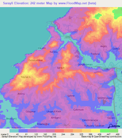 Sarayli,Turkey Elevation Map