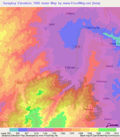 Saraykoy,Turkey Elevation Map