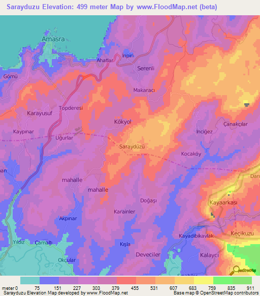 Sarayduzu,Turkey Elevation Map