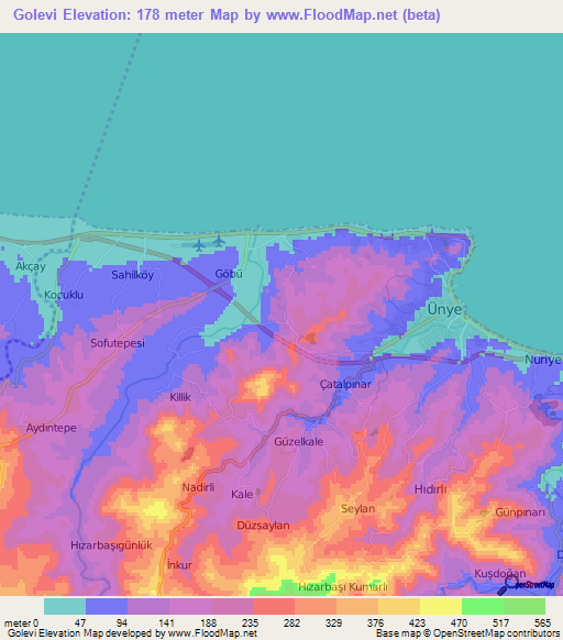 Golevi,Turkey Elevation Map