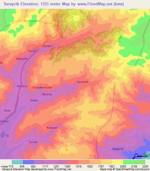 Saraycik,Turkey Elevation Map