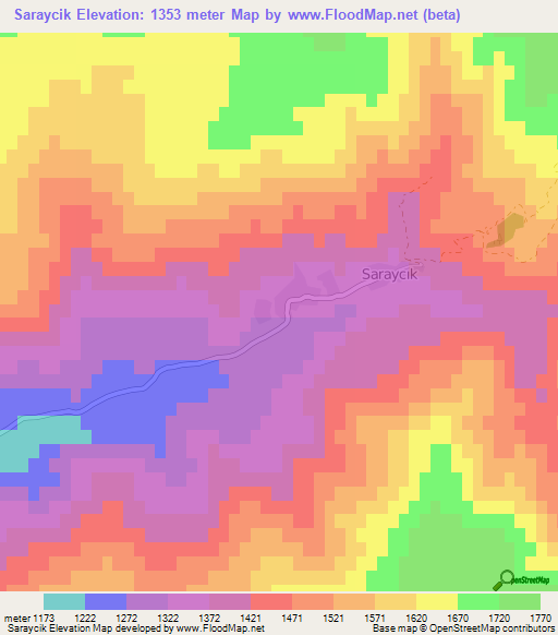 Saraycik,Turkey Elevation Map