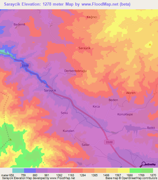 Saraycik,Turkey Elevation Map